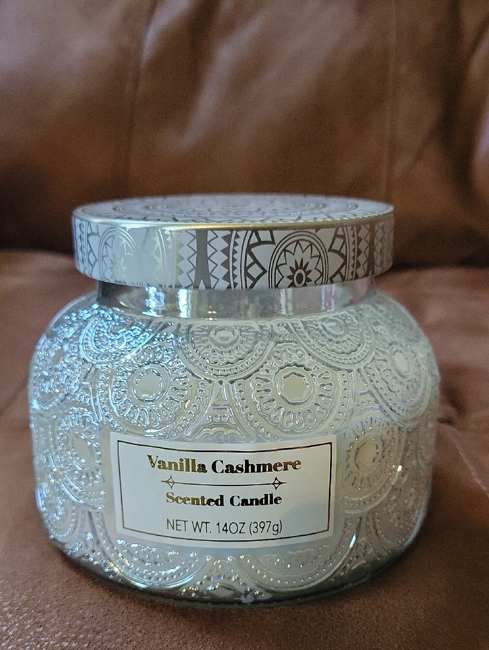 Vanilla Cashmere Scented Candle - Decorative Glass Jar 14oz